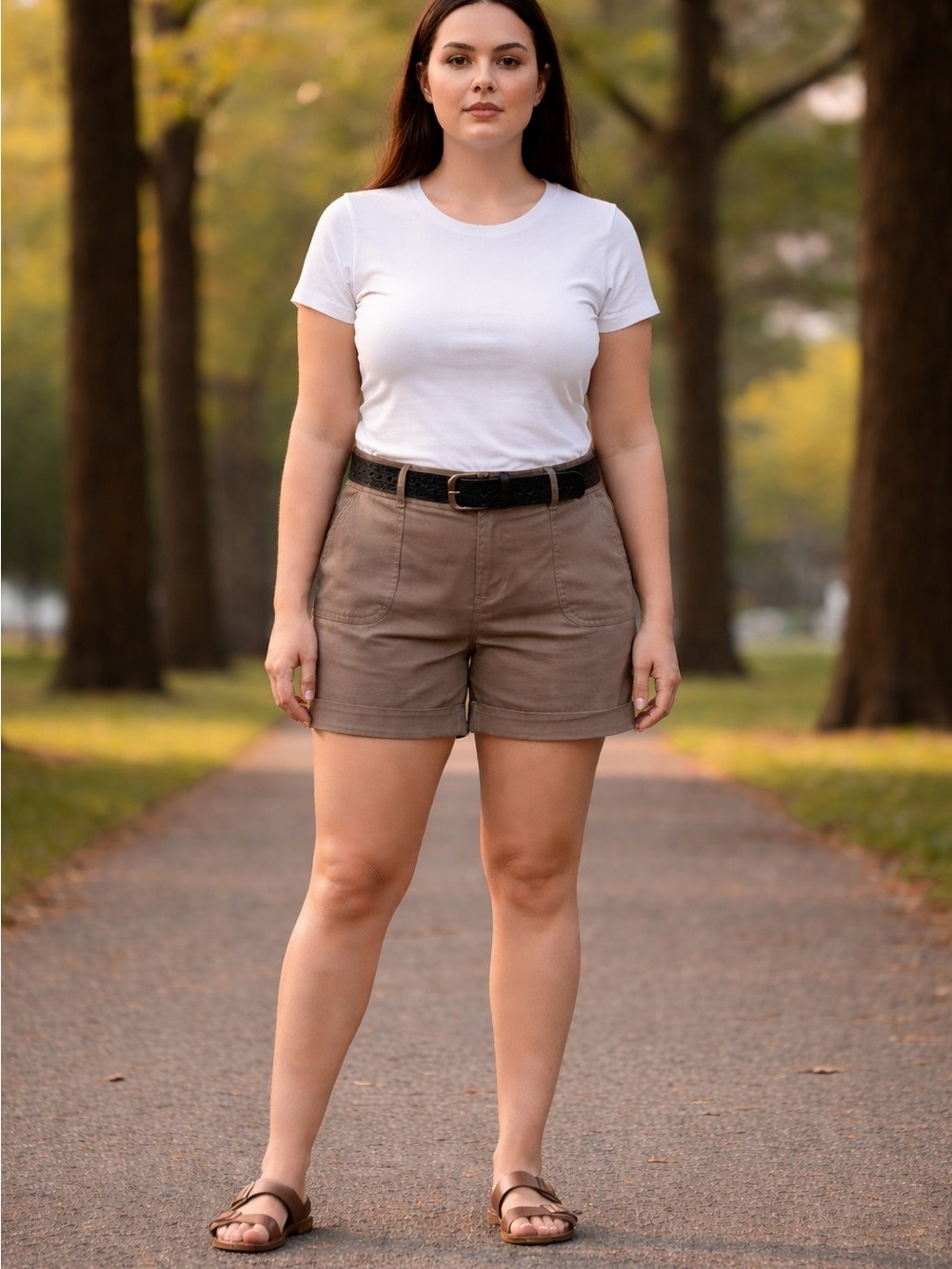 Torrid NWT Stretch Sateen Mid Rise Belted Utility Shorts Khaki Taupe Size 12